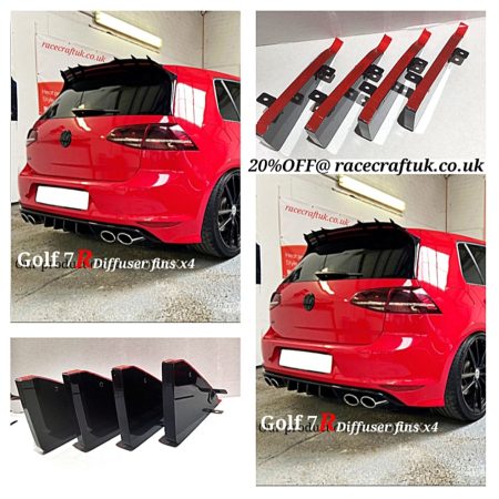 VW GOLF VII MK7 R Facelift Gloss Black Rear Splitter Diffuser fins/diffuser fins