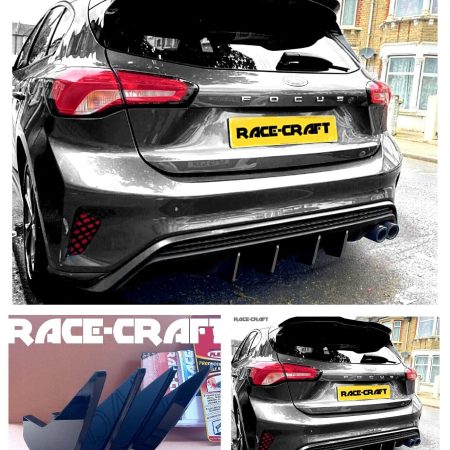 "Fit's" Ford Focus MK4 ST-LINE DIFFUSER FINS X4 2018-GLOSS BLACK ADHESIVE KIT