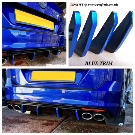 VW Golf MK7R ESTATE Rear Diffuser Fins,Golf R 2020-Golf MK7 R ESTATE diffuser fins blue trim
