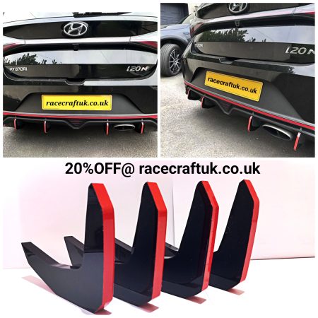 Hyundai i20 N 1.6T DGi DIFFUSER FINS EXTENSIONS AGRESSIVE STYLE i20 N 1.6T GDi diffuser fins x4 RED TRIM